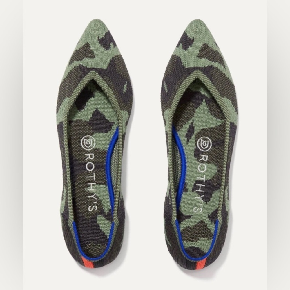 Rothy's The Point Olive Camo Knit Flats Size 7.5